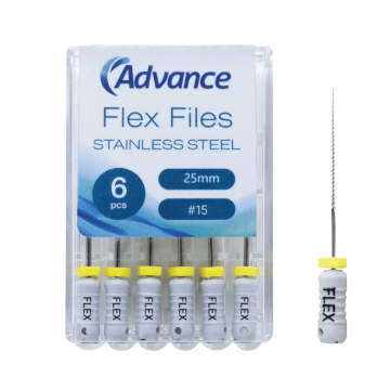 Advance Stainless Steel Flex Files, 25mm, #15, KF2515A, 6/Pack
